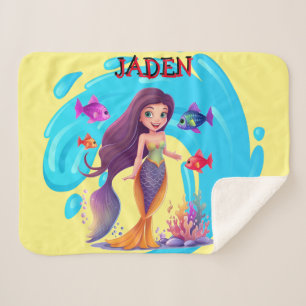 Mermaids, Fish splashing in the water personalized Sherpa Blanket
