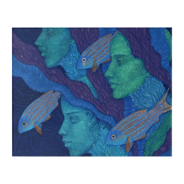 Mermaids & Fish, surreal fantasy art, underwater Acrylic Print (Front)