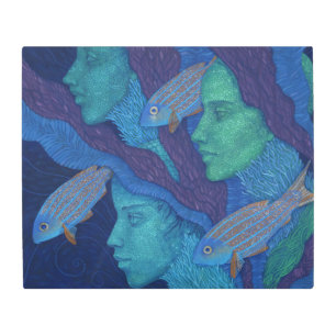 Mermaids & Fish, surreal fantasy art, underwater Metal Print