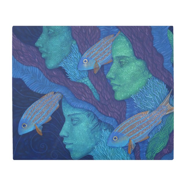 Mermaids & Fish, surreal fantasy art, underwater Metal Print (Front)