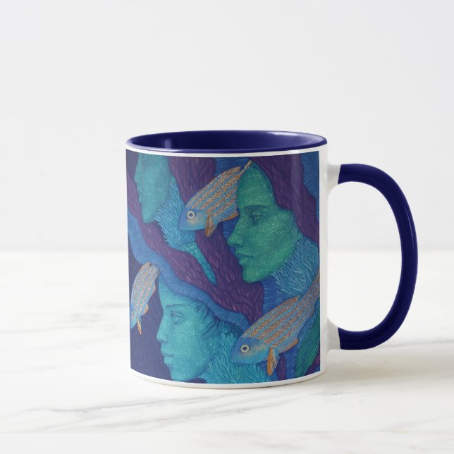 Mermaids & fish, surreal fantasy art, underwater mug (Right)