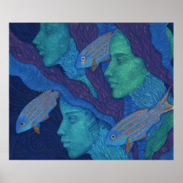 Mermaids &amp; Fish, surreal fantasy art, underwater Poster