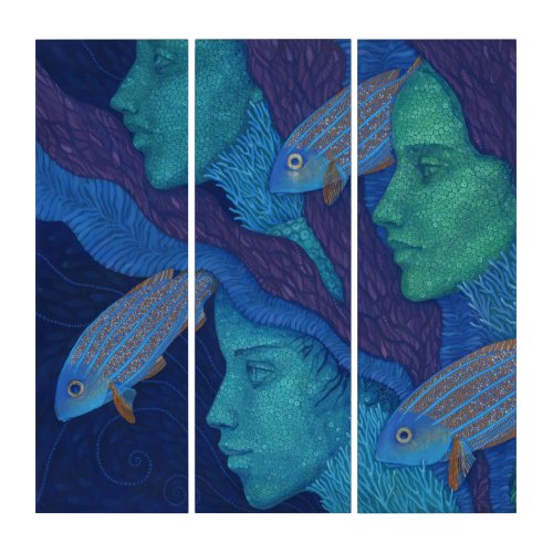 Mermaids  Fish surreal fantasy art underwater Triptych