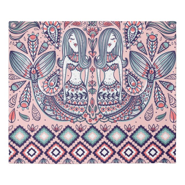 Mermaids Folk Elements Vintage Seamless Duvet Cover (Front)