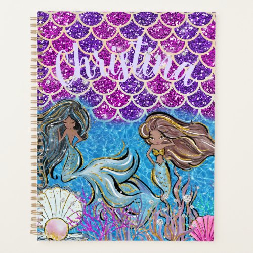 Mermaids Glitter Illustration with Tail Scales Planner