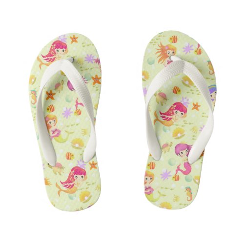 Mermaids Green Kids Flip Flops