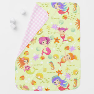Mermaids Green with Gingham Baby Blanket