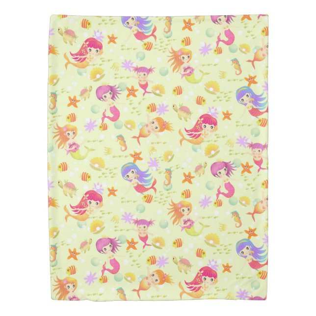 Mermaids Green with Gingham Duvet Cover (Front)