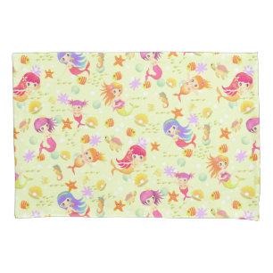 Mermaids Green with Gingham Pillow Case