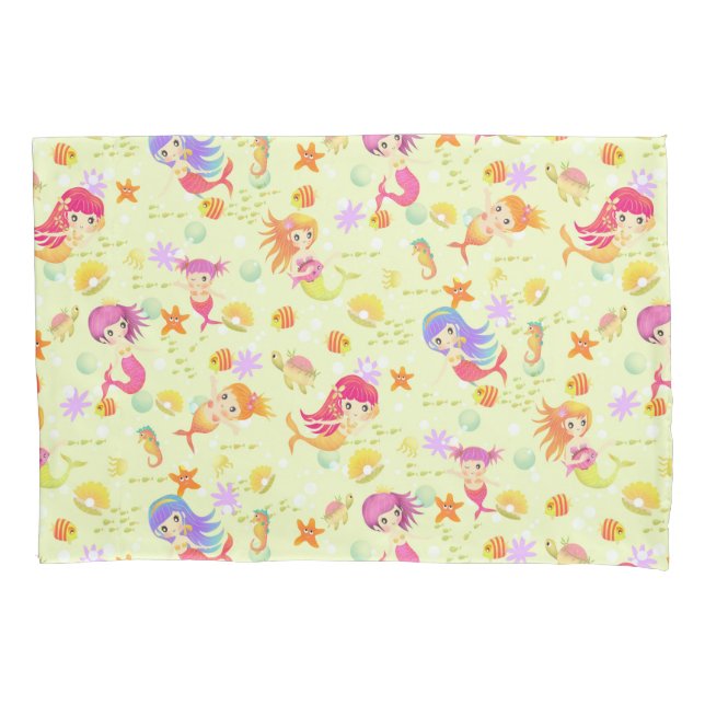 Mermaids Green with Gingham Pillow Case (Front)