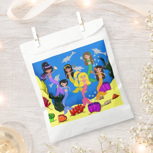 Mermaids in Ocean with Dolphins Favor Bag