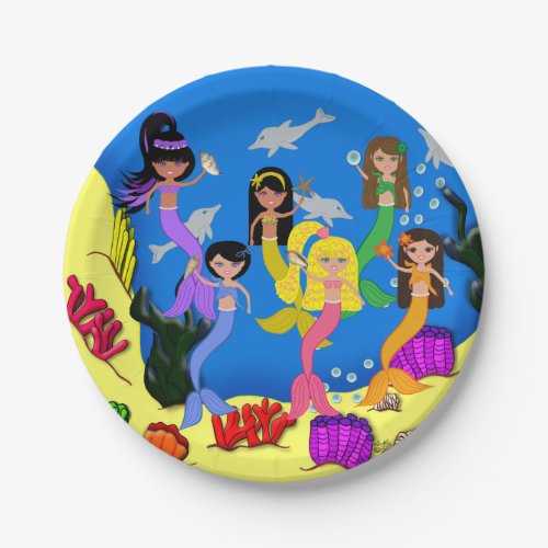 Mermaids in Ocean with Dolphins Paper Plates