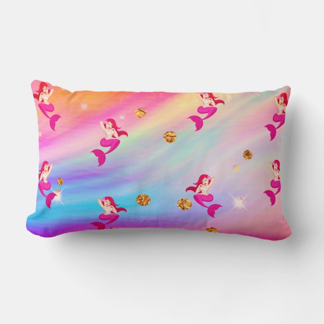 Mermaids in Rainbow Clouds Lumbar Pillow (Front)