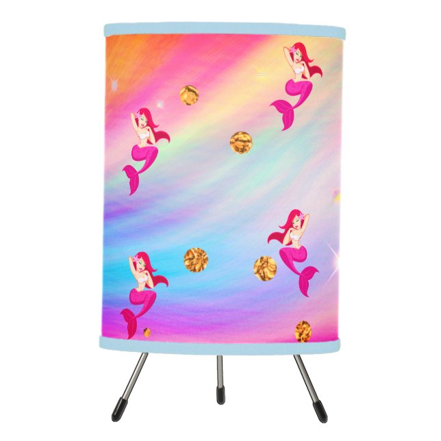 Mermaids in Rainbow Clouds Tripod Lamp (Front)