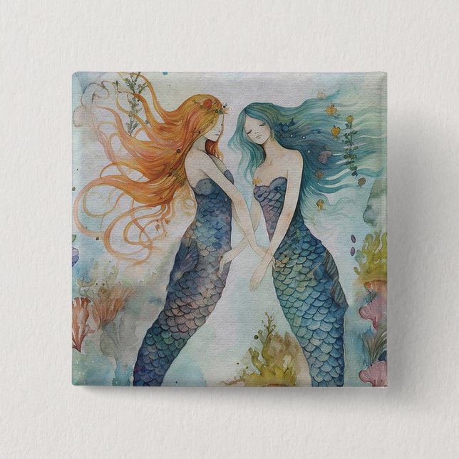 Mermaids in Watercolor Button (Front)