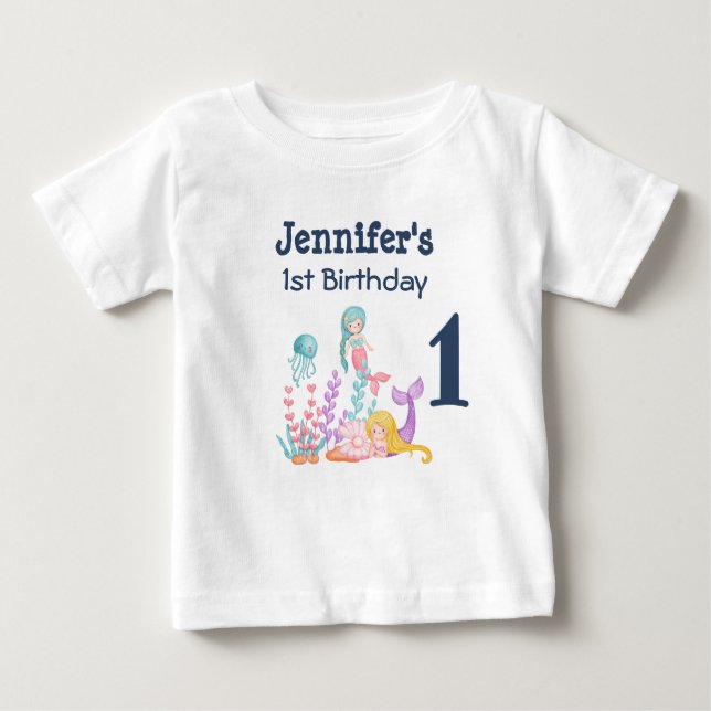 Mermaids & Jellyfish 1st Birthday Baby T-Shirt (Front)