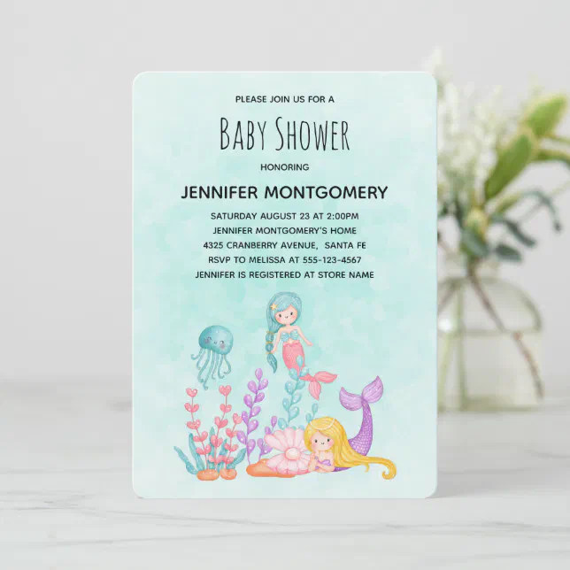 Mermaids & Jellyfish Under the Sea Baby Shower Invitation Zazzle
