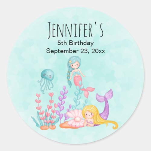 Mermaids  Jellyfish Under the Sea Birthday Classic Round Sticker