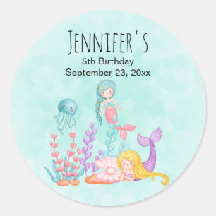 Mermaids & Jellyfish Under the Sea Birthday Classic Round Sticker