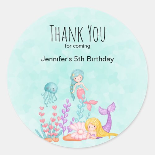 Mermaids  Jellyfish Under the Sea Birthday Classic Round Sticker