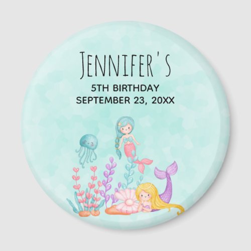 Mermaids  Jellyfish Under the Sea Birthday Magnet