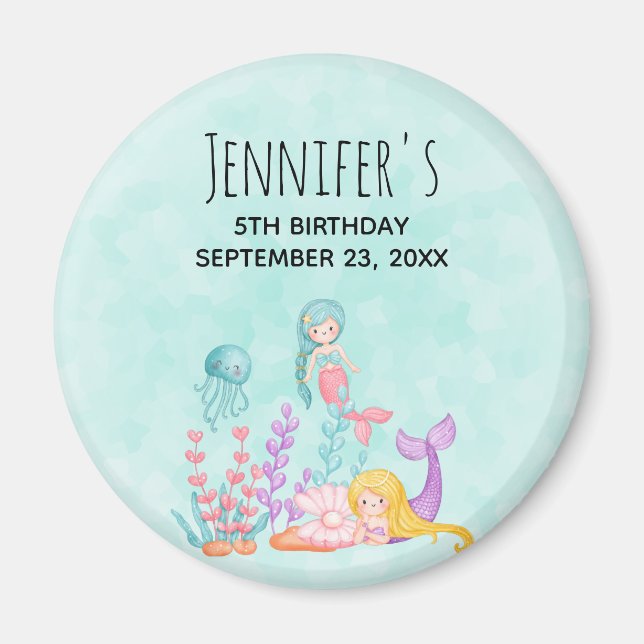 Mermaids & Jellyfish Under the Sea Birthday Magnet (Front)