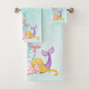 Mermaids & Jellyfish Under the Sea Watercolor Bath Towel Set