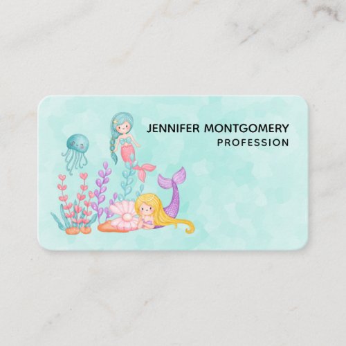 Mermaids  Jellyfish Under the Sea Watercolor Business Card