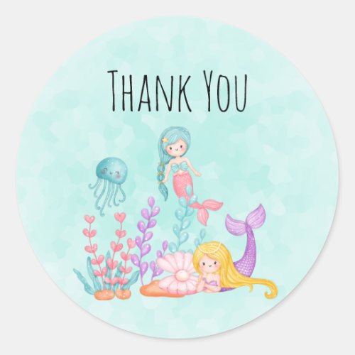 Mermaids  Jellyfish Under the Sea Watercolor Classic Round Sticker