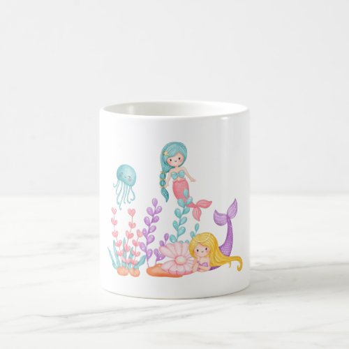 Mermaids  Jellyfish Under the Sea Watercolor Coffee Mug
