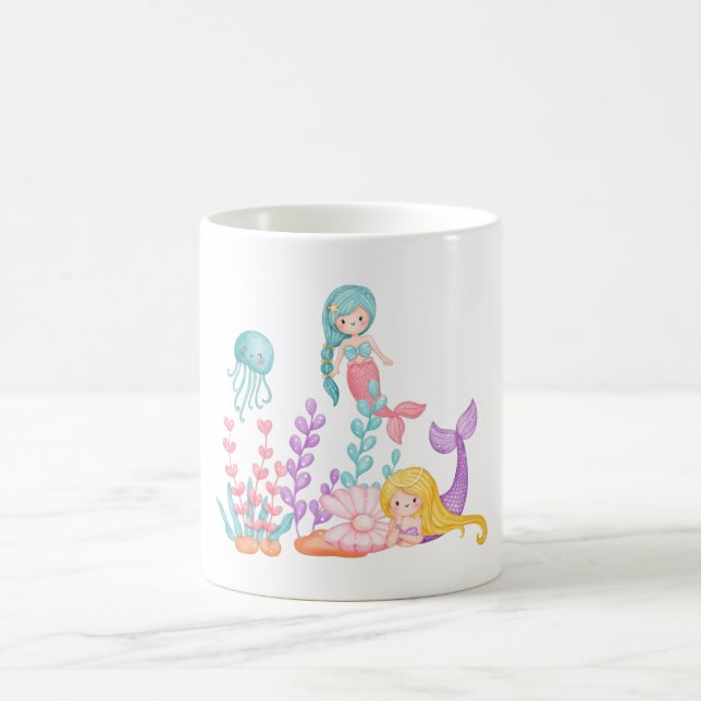 Mermaids & Jellyfish Under the Sea Watercolor Coffee Mug (Center)