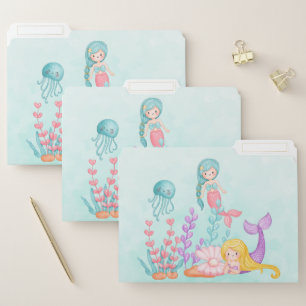 Mermaids & Jellyfish Under the Sea Watercolor File Folder