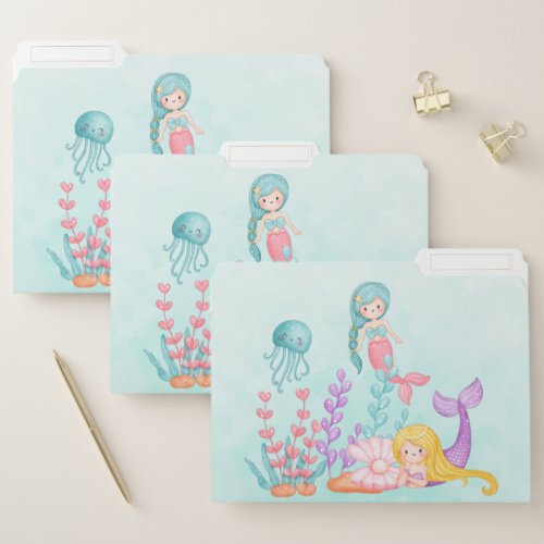 Mermaids  Jellyfish Under the Sea Watercolor File Folder