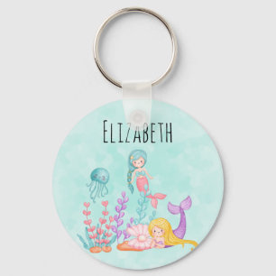 Mermaids & Jellyfish Under the Sea Watercolor Keychain