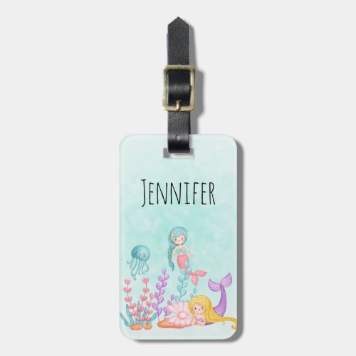 Mermaids  Jellyfish Under the Sea Watercolor Luggage Tag