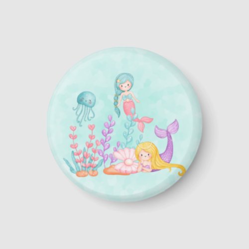 Mermaids  Jellyfish Under the Sea Watercolor Magnet