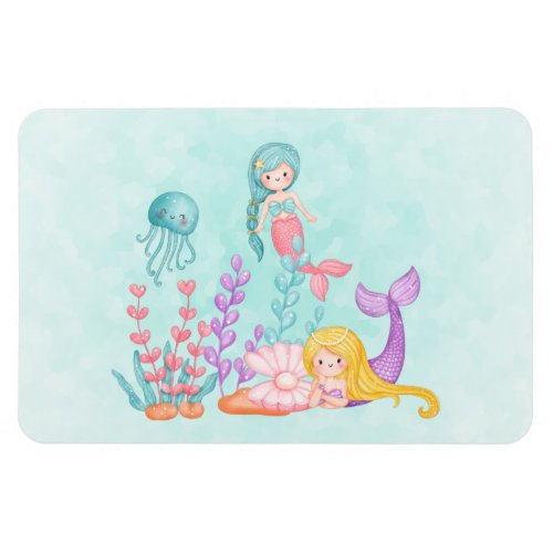 Mermaids  Jellyfish Under the Sea Watercolor Magnet