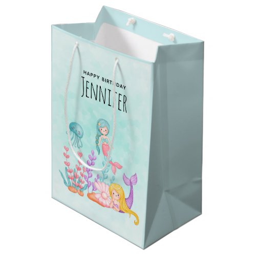 Mermaids  Jellyfish Under the Sea Watercolor Medium Gift Bag