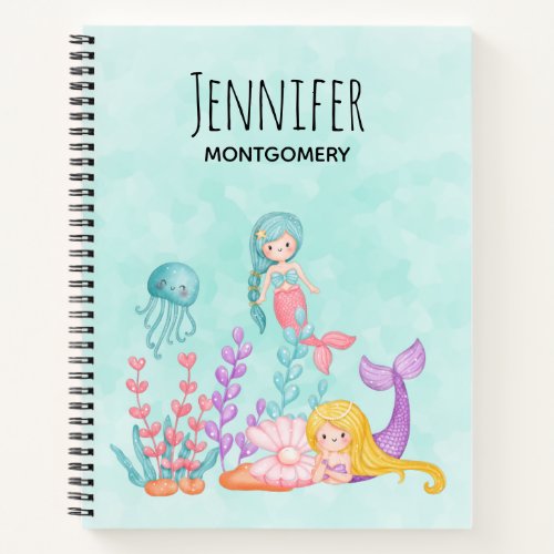 Mermaids  Jellyfish Under the Sea Watercolor Notebook