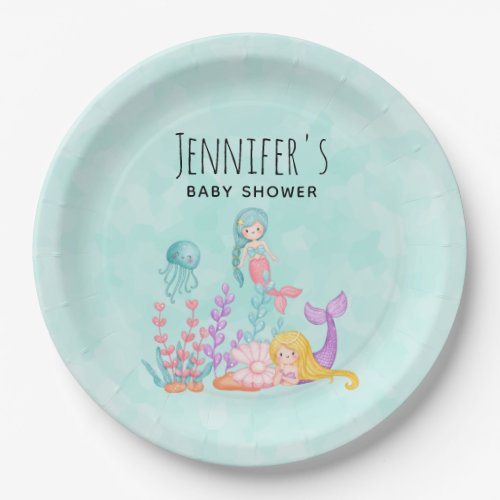 Mermaids  Jellyfish Under the Sea Watercolor Paper Plates