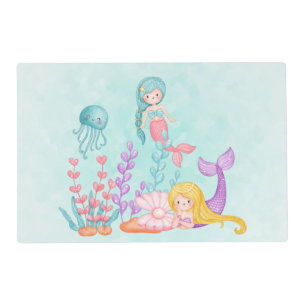 Mermaids & Jellyfish Under the Sea Watercolor Placemat