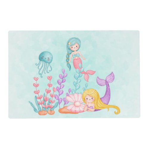 Mermaids  Jellyfish Under the Sea Watercolor Placemat