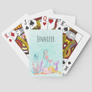 Mermaids & Jellyfish Under the Sea Watercolor Poker Cards