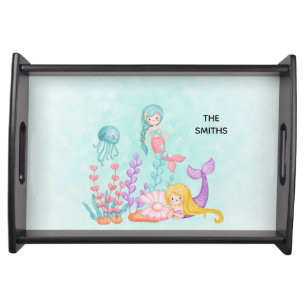 Mermaids & Jellyfish Under the Sea Watercolor Serving Tray