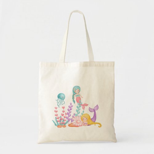 Mermaids  Jellyfish Under the Sea Watercolor Tote Bag