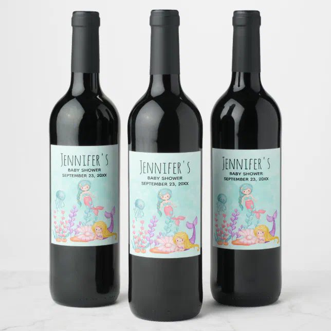 Mermaids & Jellyfish Under the Sea Watercolor Wine Label | Zazzle