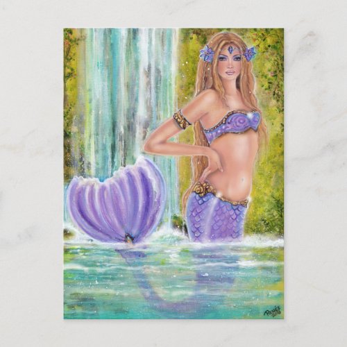Mermaids lagoon waterfall art by Renee Lavoie  Postcard