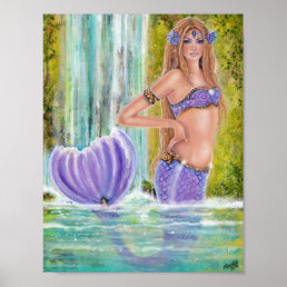 Mermaids lagoon waterfall art by Renee Lavoie Poster