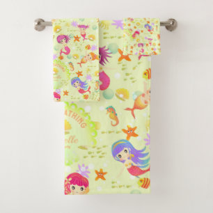 Mermaids Lemon Green  Bath Towel Set