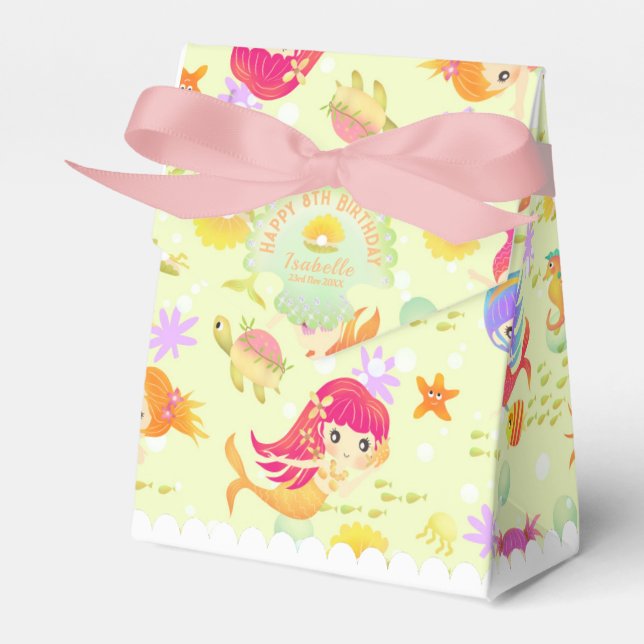 Mermaids Lemon Green Favor Boxes (Front Side)